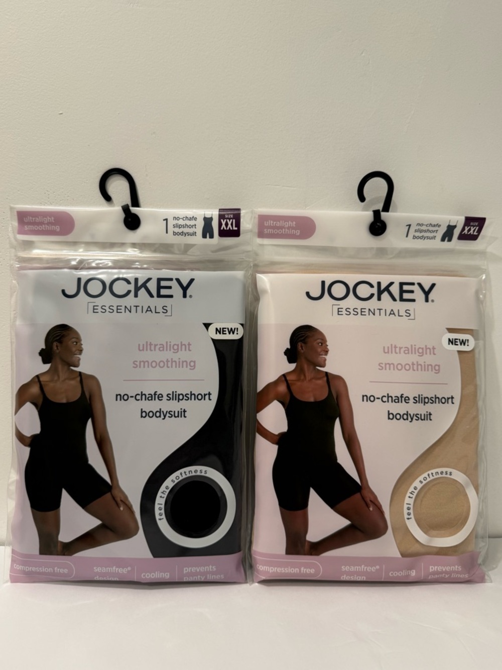 Jockey Ultralight Smoothing No-Chafe Slipshort Bodysuit 2-Pack Nude & Black XXL